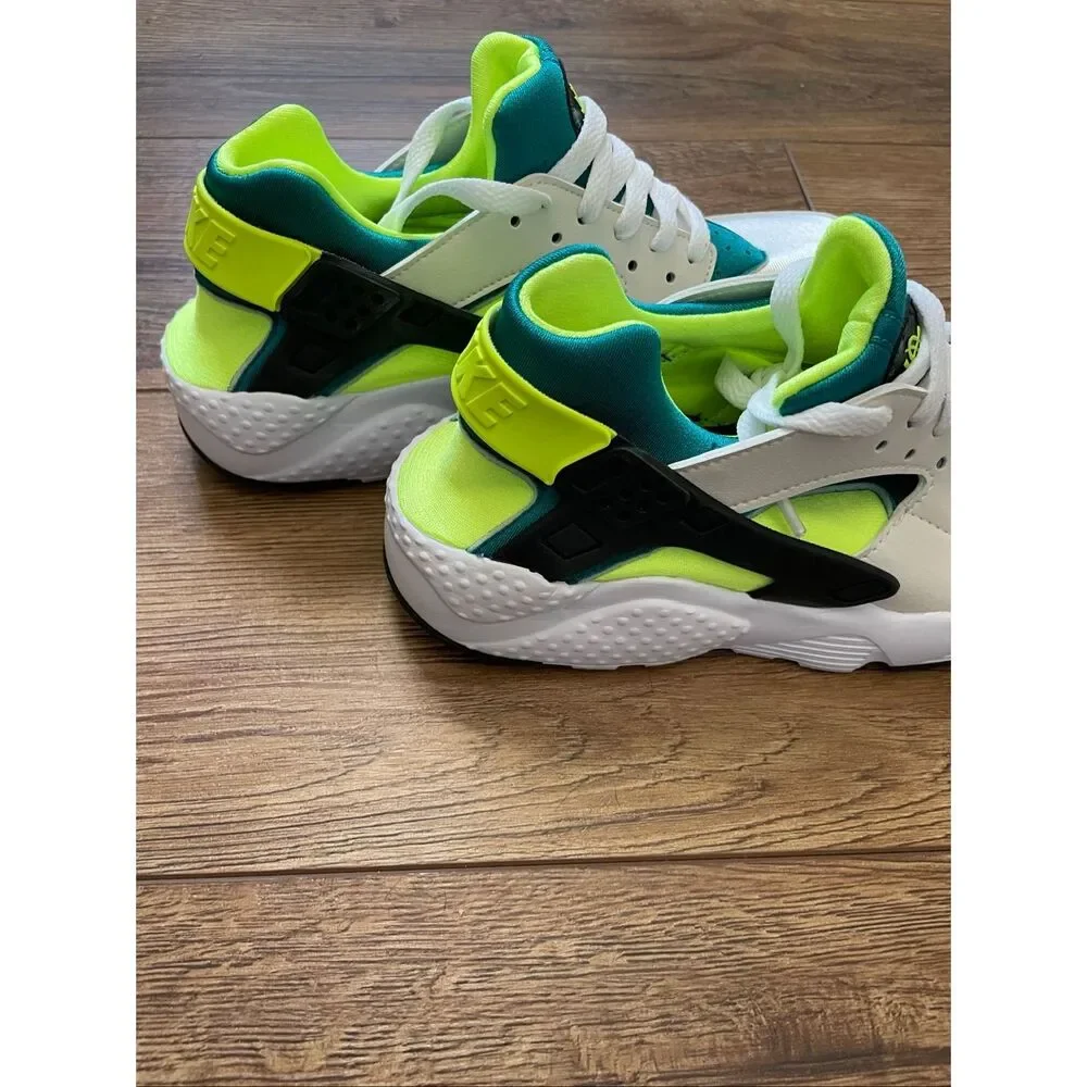Nike Air Huarache Run White Volt Bright Spruce 654275-045 6Y